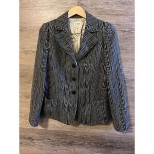 Vintage Giorgio Armani Collezioni Herringbone Blazer 100% Wool Women Sz 10